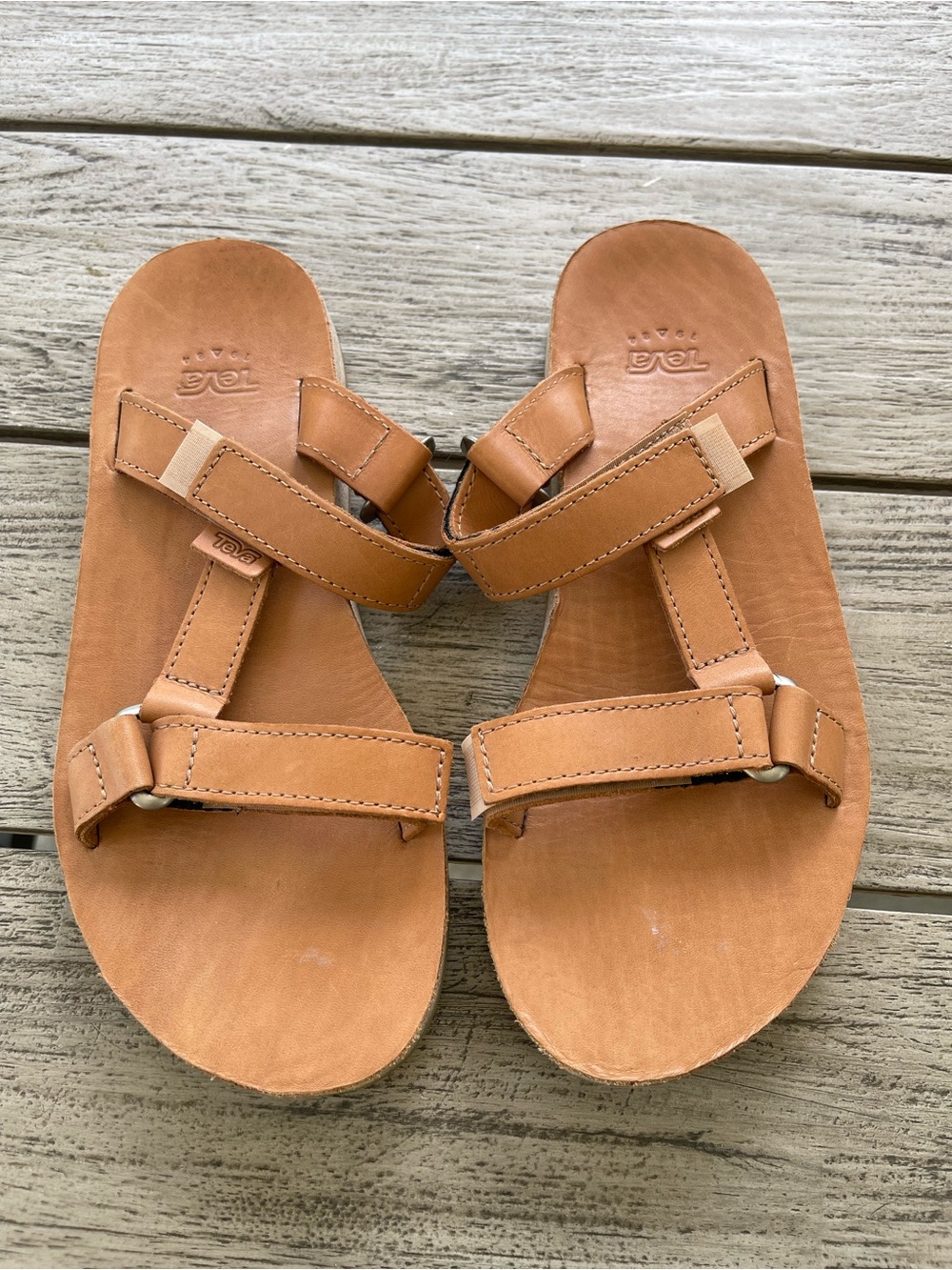 Teva Universal Slide Tan LEATHER Double-Strap Sandal Womens Size 8